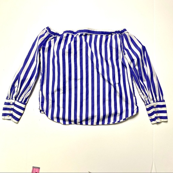 Thomas Mason J.Crew Shirt Womens 0 Striped Off Shoulder Preppy Old Money - Picture 7 of 7